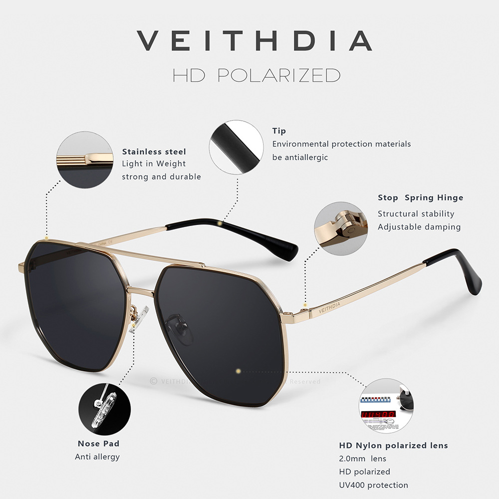Veithdia-óculos de sol masculi - Sunglasses Aviator Polarized avaliação e preço